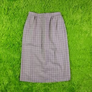 Vintage Brian David Tan Cream Plaid Midi Pencil Skirt, Fits S
